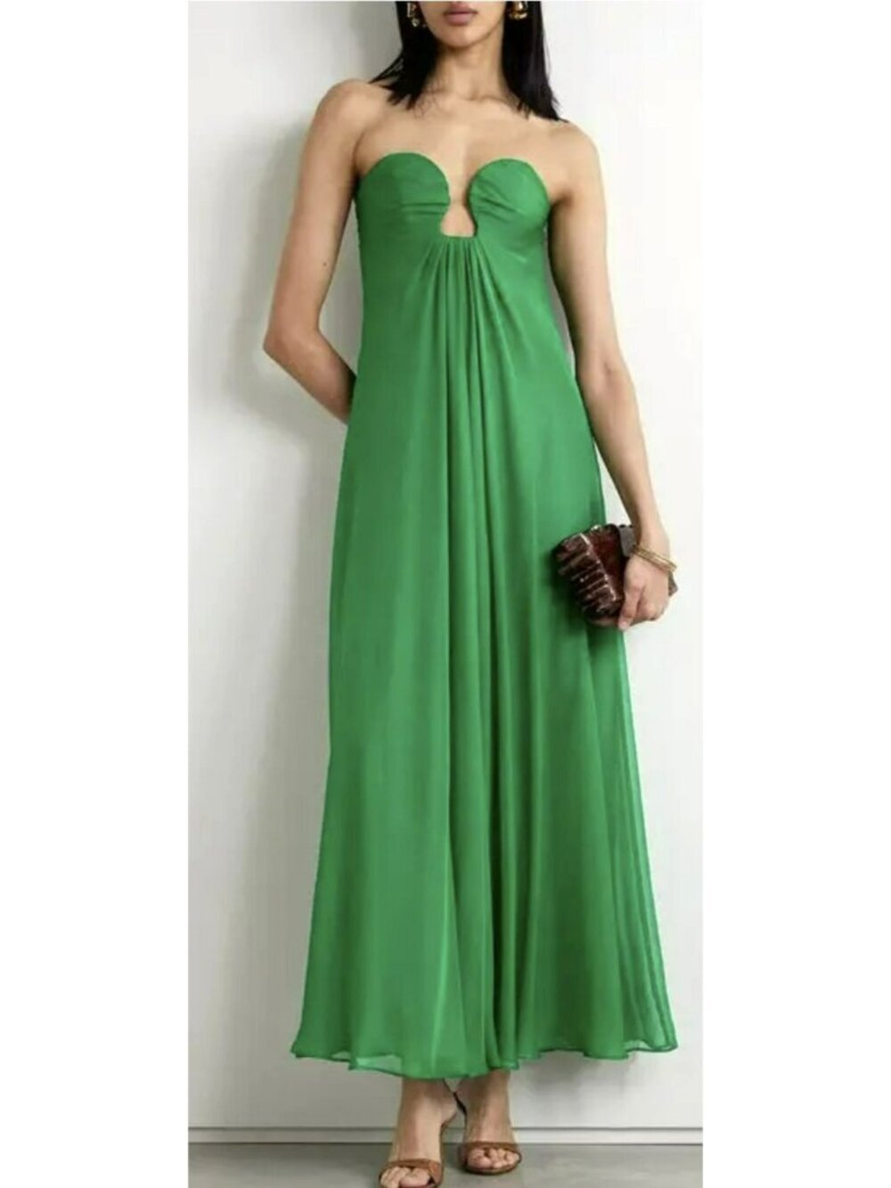 Cult Gaia $898 Misa Strapless Green Chiffon Gown NWT